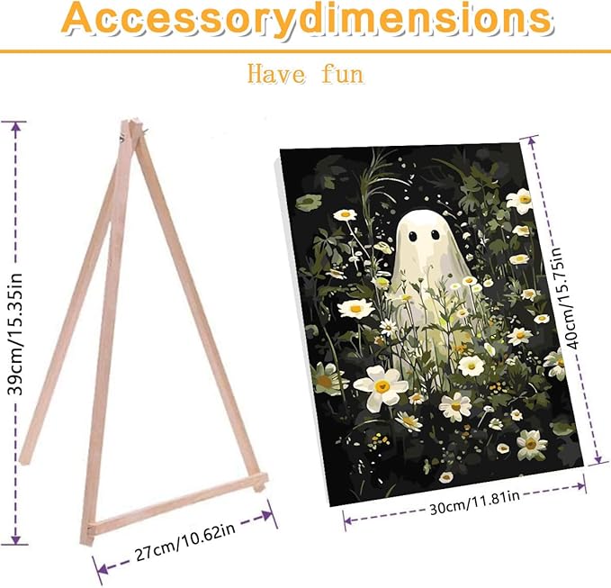 Meothan Framed Paint by Numbers Kits for Adults, Halloween Paint by Number for Adults Beginners, Paint by Numbers Kits on Canvas with Framed and Easel for Home Wall Decor 11.8x15.7inch (Ghost)
