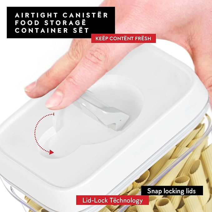 DWËLLZA KITCHEN Airtight Food Storage Containers Set - 12 PC Set - For Kitchen Pantry Organization and Storage - BPA-Free - Clear Plastic Dry Food Canisters with White Lids, Keeps Food Fresh.