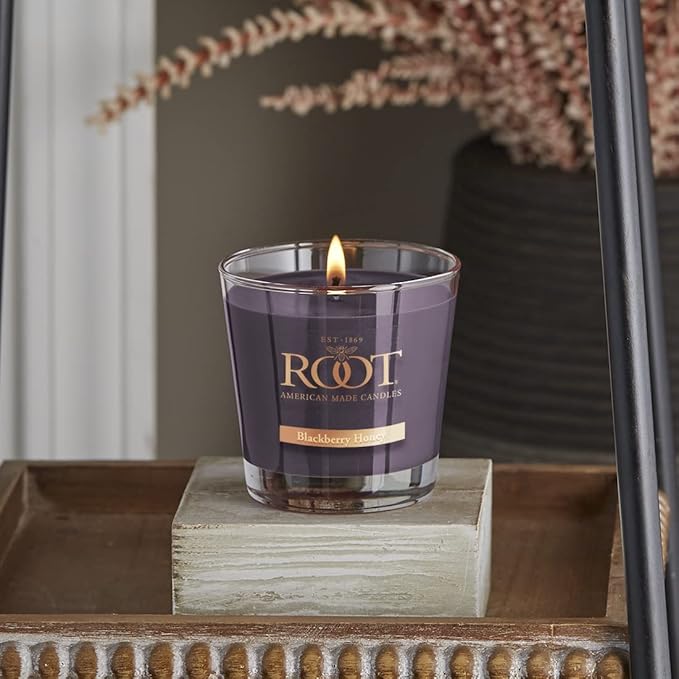 Root Candles Scented Candles Honeycomb Beeswax Blend Premium Handcrafted Candle, Small Veriglass, BlackBerry Honey