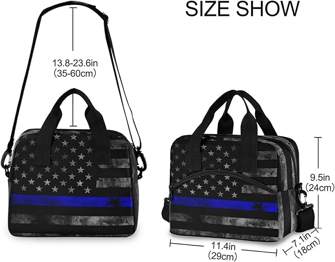 CBBYY Thin Blue Line American Flag Lunch Bags for Women Men, Reusable Insulated Lunch Box, Adjustable Shoulder Straps Tote Lunch Bag for Work Picnic School