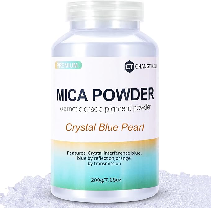 Mica Powder,7.05OZ（200g）,Crystal Blue Pearl Mica Powder Pigment for Epoxy Resin，Lip Gloss，Car Paint，Dye，Soap Making，Nail Polish,Epoxy Resin,Candle Making,Bath Bombs
