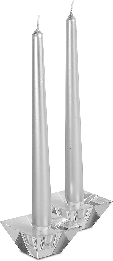Hyoola 12 Pack Tall Metallic Taper Candles - 10 Inch Silver Metallic, Dripless, Unscented Dinner Candle - Paraffin Wax with Cotton Wicks
