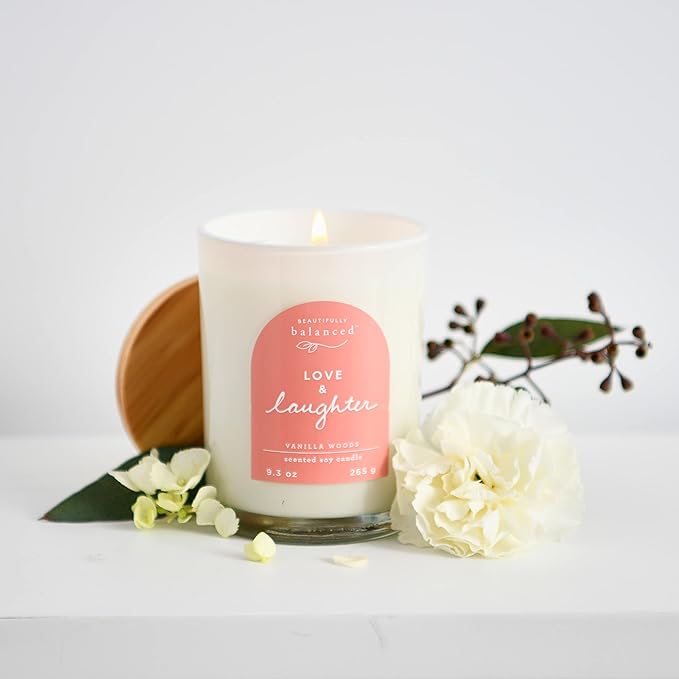 Scented Lidded Glass Soy Candle, Love + Laughter, 9.3 oz.