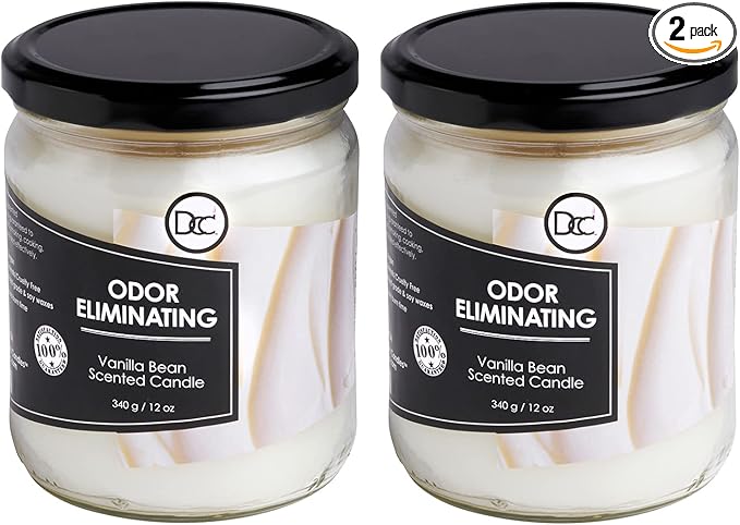 Vanilla Two Pack Odor Eliminating Highly Fragranced Candle - Eliminates 95% of Pet, Smoke, Food, and Other Smells Quickly - Up to 80 Hour Burn time - 12 Ounce Premium Soy Blend