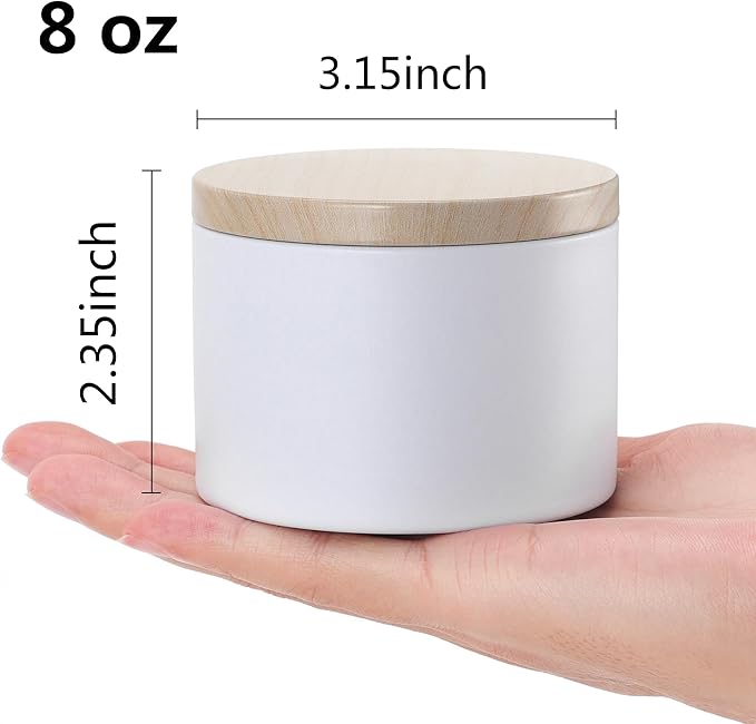 24pcs 8oz white Candle tins with Metal Wood-Grain Printing Lids. Candle Jars,Bulk Candle tins for Making Candles,Candle Making Jars (8OZ, WHITE)