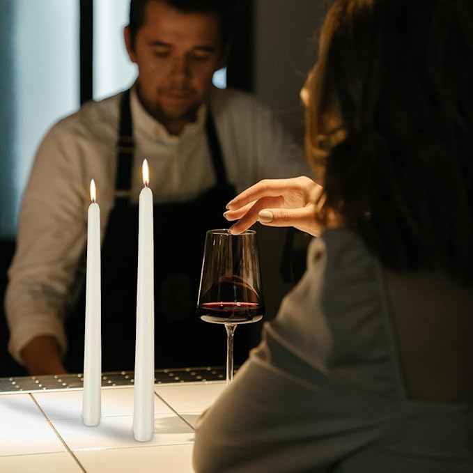 Ivory Taper Candles, Set of 24 Unscented and Smokeless 10 Inch Taper Candles Long Burning, Paraffin Wax with Cotton Wicks for Burning Approxinately 7-8 Hours Time