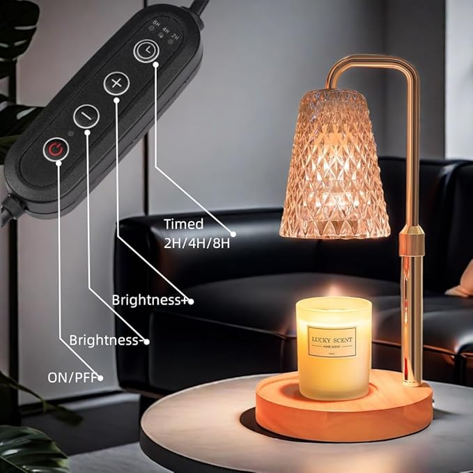 JIMEI Candle Warmer Lamp with Timer Electric Wax Warmer for Scented Wax Melt Warmer Melter for Jar Candles Touch and Remote Control Dimmable Ajustable Height Gifts for Women 2 Bulbs, Star Glass