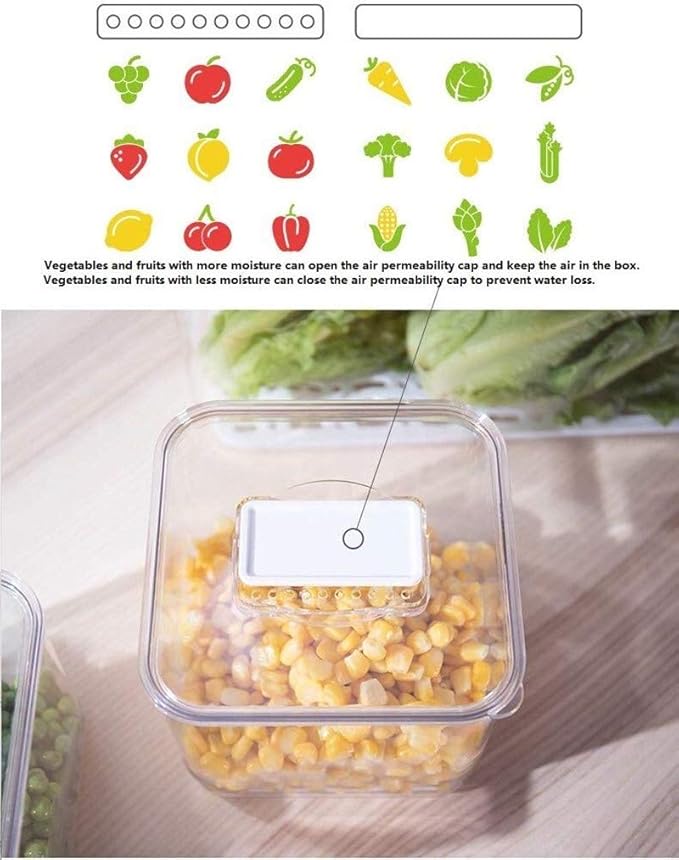 SANNO Fridge Produce Saver Food Storage Bin Containers, Refrigerator Food Fruit Vegetables storage Produce Saver Produce Saver Containers, Stackable Freezer Fridge