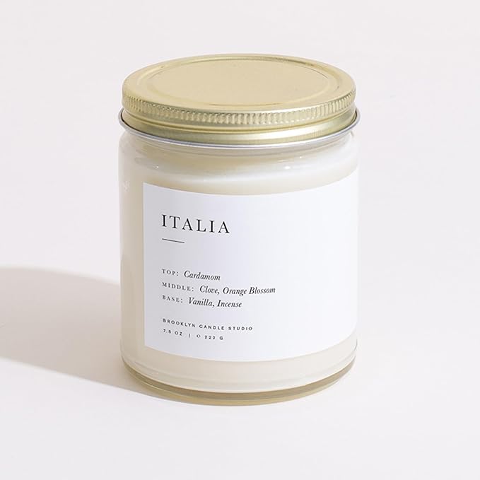 Brooklyn Candle Studio Italia Jar Candle - Luxury Scented Candle, Vegan Soy Wax, Hand Poured in The USA, 50 Hour Slow Burn Time - 7.5oz