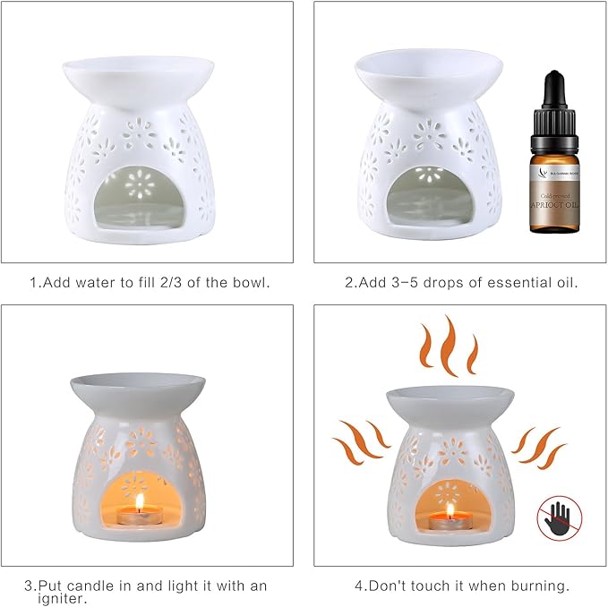 Ceramic Tea Light Candle Holder Set of 2, Essential Oil Burner Wax Melt Burner, Incense Aroma Diffuser, Home Decor