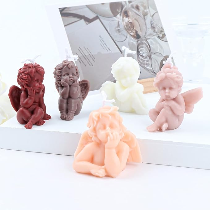 2 Pcs Angel Shape Candle Mold Valentine's Day Resin Casting Silicone Mold for DIY Aromatherapy Candles Wax Plaster Polymer Clay Decoration