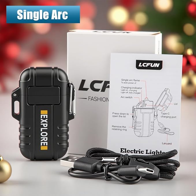 LcFun Electric Lighter USB C Rechargeable Plasma Lighter Windproof Flameless Arc Lighters, Waterproof Matches for Camping Hiking Hunting, Survival Tactical Gear Gifts for Men Fathers Husband
