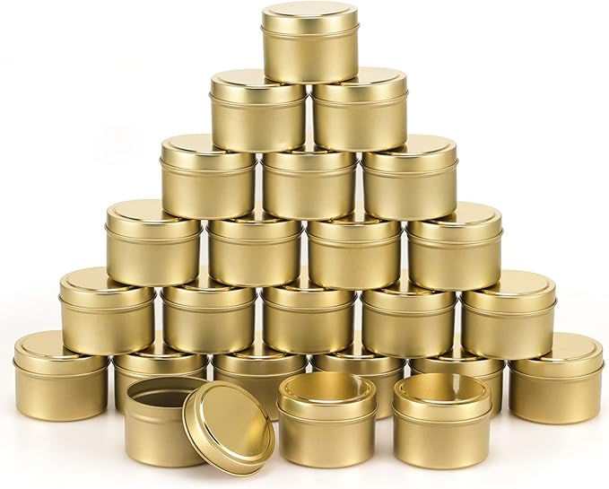 SONVIIBOX 24pcs Gold Candle Tins, 4oz, DIY Candle Making Kit, Storage Jars, Adult, Unisex, Traditional, Christmas