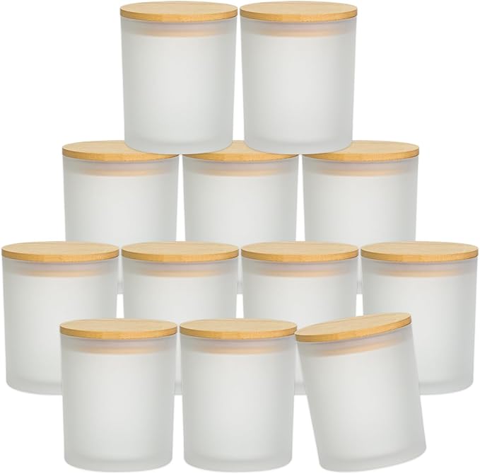 SUPMIND 12Pcs Empty Candle Jars 14 fl.oz Frosted Glass Jars Bulk with Bamboo Lids, Making Candles Containers Vessels for Candle Business 12 14 fl.oz