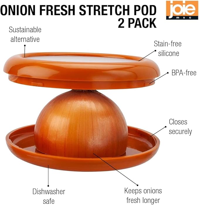 Joie Onion Stretch Pod, Keep Onions Fresh Longer, Refrigerator Storage, Produce Organization, Orange, Pack of 2