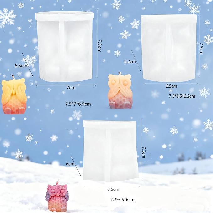 3Pcs Owl Silicone Molds Candle Molds for Candle Making Animal Epoxy Resin Casting Molds