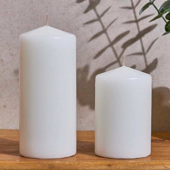 Simply Soson 3x4 inch White Pillar Candles, White Candle, Set of 6 Pillar Candles Bulk 3x4, Emergency Candles, Tall Candles, Wax Candle, Unscented Candles, Candle Pack, Cone Tip