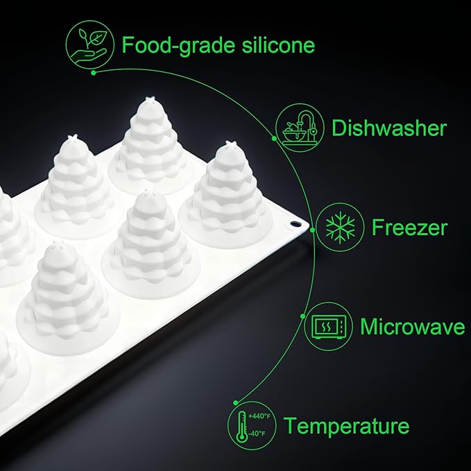 3D Christmas Tree Silicone Molds Large Christmas Molds Xmas Tree Pan Silicone Mold 8-Cavity Christmas Cake Mold for Mousse Cake Muffin Baking Jello Chocolate Ice Cube Soap Candle Lotion Bar Bath Bomb