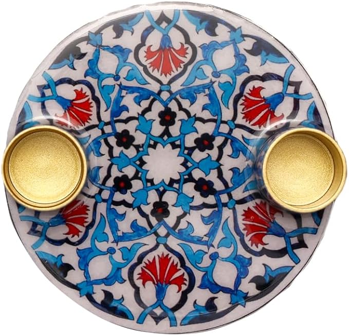 Yair Emanuel Flat Plate Candle Holders for Shabbat 4 Inch Vibrant Pattern Design Modern Judaica Gift (CSE-8 Tile Pattern)