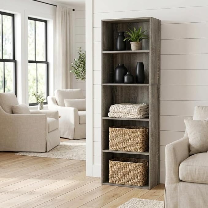 Furnifact French Oak Bookcase with Elegant Design, Durable Wood Construction, Modern Storage Solution, Stylish Home Office and Living Room Accent