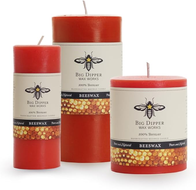 Big Dipper Wax Works Pumpkin Orange Beeswax Pillar Candle, 100% Pure Beeswax, Hand-Poured, 60-Hour Clean Burn, Non-Toxic & Eco-Friendly, Cozy Fall Home Décor & Thanksgiving Centerpiece, 3" x 3.5"