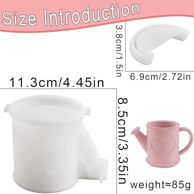 1 Pc Watering Can Shape Container Resin Silicone Mold Heart Pattern Epoxy Concrete Cement Mold for Planter Pot Candle Holder Storage Jar DIY Home Decor Craft Decorations Gifts Trinket Tray