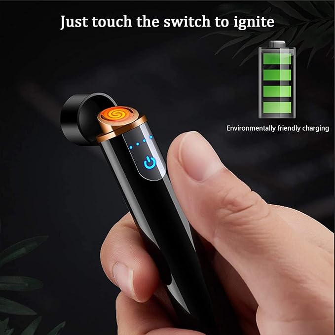 Electronic Lighter, USB Rechargeable Lighter, Mini Cylindrical Strip Flameless Windproof Electric Lighter, Upgrade Smart Fingerprint Ignition Lighter for Indoor Outdoor Cigarette Lighter (White)