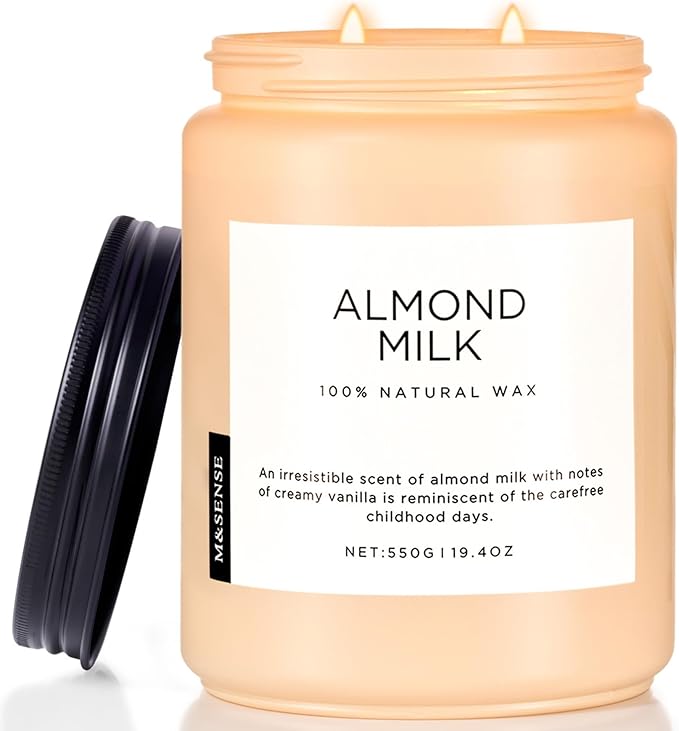 M&SENSE Almond Milk Scented Candles for Home, 19.4oz 110 Hours Long Lasting Non Toxic Natural Organic Soy Wax Relaxing Scented Candle Valentine's Day Gift for Women Men