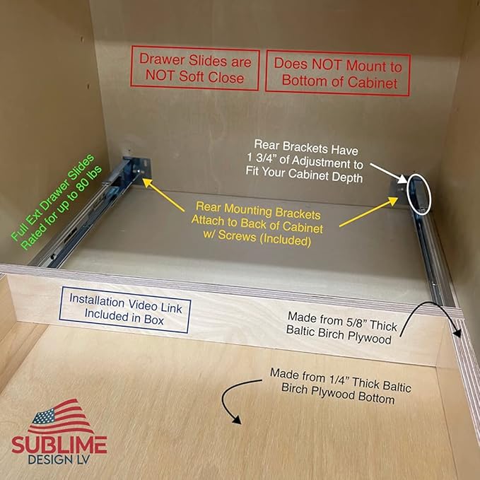 Sublime Design | Pull Out Tray | Baltic Birch Drawer for Kitchen Cabinets | Slide Out Shelves | Roll Out Cabinet Organizer (32" WIDE)