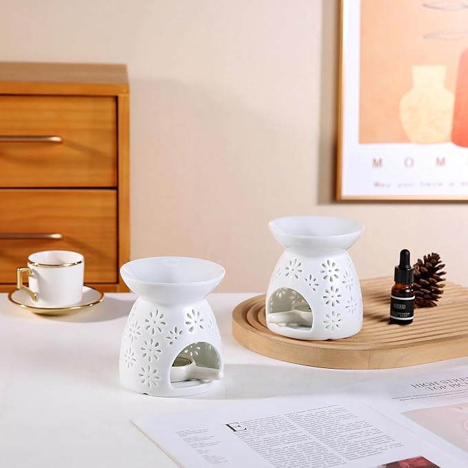 Ceramic Tea Light Candle Holder Set of 2, Essential Oil Burner Wax Melt Burner, Incense Aroma Diffuser, Home Decor
