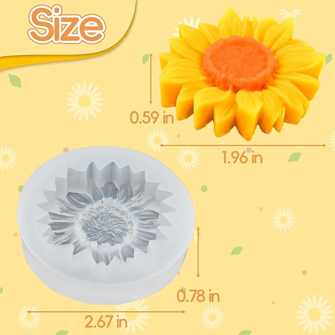 4 Pcs Sunflower Candle Molds, 3D Flower Fondant Chocolate Cake Cupcake Topper Decoration Silicone Mold, DIY Tealight Candle Soap Wax Epoxy Resin Concrete Casting Polymer Clay Craft