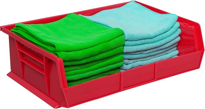 Akro-Mils 30255 AkroBins Plastic Storage Bins, Space-Saving Stackable Bins for Garage, Pantry, Craft Organization, 11" x 16" x 5", Red, 6-Pack