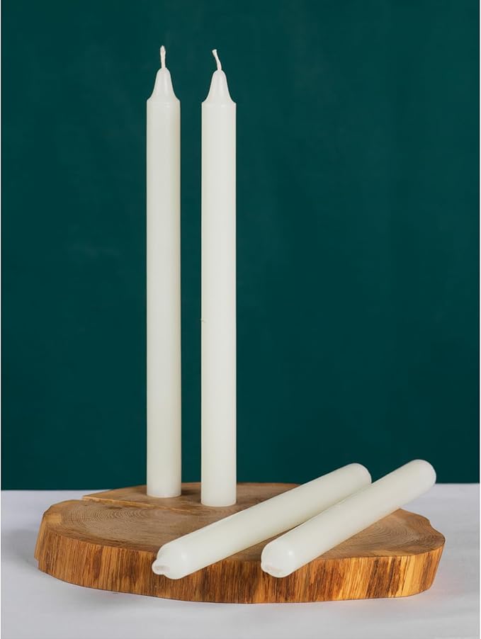 CANDWAX Ivory Taper Candles Pack of 4 - Slow Burning Dripless Unscented Straight Candles 12 inch - Ideal for Dinner Table - Smokeless Long Candlesticks