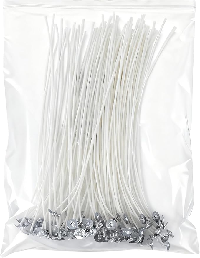 100Pcs Candle Wick, Low Smoke 10 Inch Pre-Waxed Cotton Wick with Tabs, Natural Cotton Core for Candle Making, Soy Candle DIY