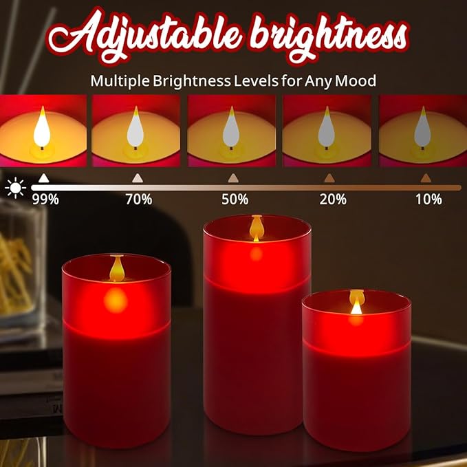 Rechargeable Flameless Candle, Flickering LED Pillar Glass Fake Candle with Remote and Timer, Built-in Battery Real Wax Electronic Candle for Room Decoration, Set of 3