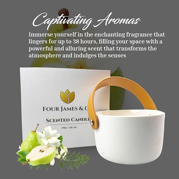 FOUR JAMES & CO Luxury Highly Scented Premium Eco-Friendly Soy Wax 6oz Candles in Modern Giftable Box, Scent:(LastChance)