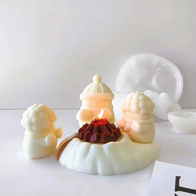 Snowman Silicone Mold, Snowman Warm at a Fire Candle Mold for Soap Soy Wax DIY Handcraft, Yeti Resin Mold Gift Wedding Party Home Dinner Festive Days Car Decoration (Hooded Snowman)