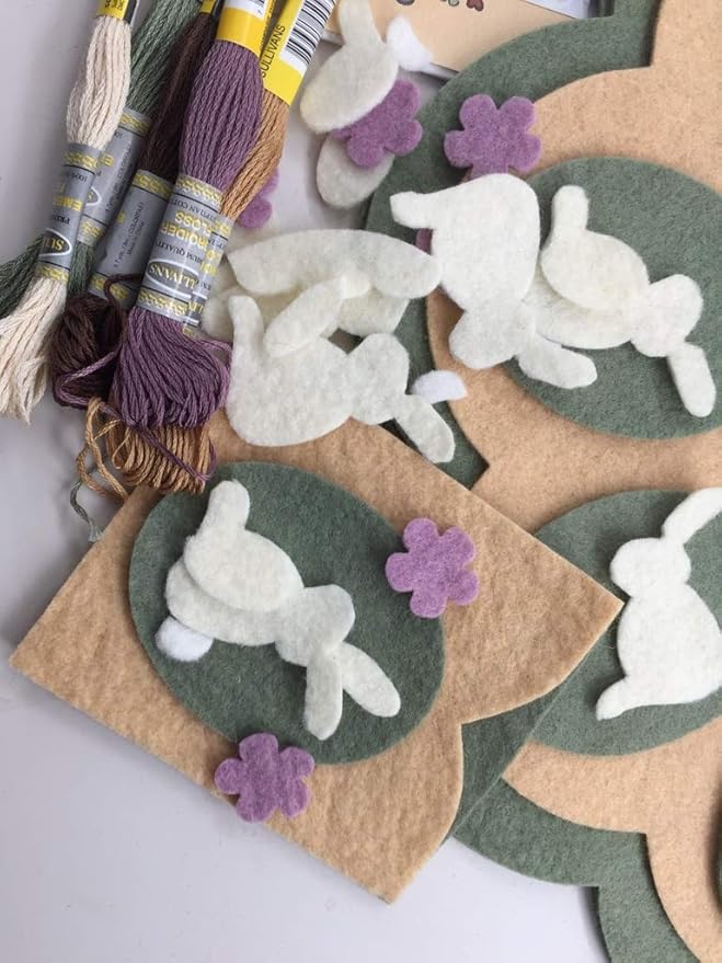 Vintage Bunnies Penny Rug Kit Pre Washed Wool Applique Kit Easter Pattern