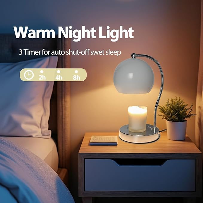 Candle Warmer Lamp with Timer and Dimmer Adjustable Height,Electric Wax Melt Warmer with 2 Bulbs for Scented Jar Candles Bedroom Home Decor Gifts(White)