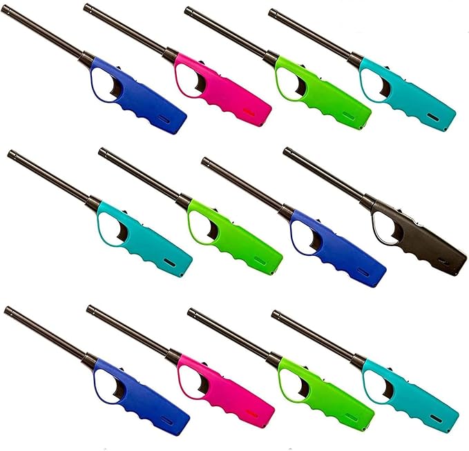 Generic Best Brands USA Long Lighters Bulk Pack, Multi Use Butane Refillable Fire Lighters, Ideal for Fireplace Candle BBQ Grill Gas Stove Campfire, Neon Colors, 12 Pack