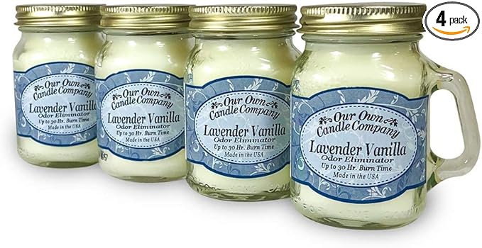 Our Own Candle Company Lavender Vanilla Scented Mini Mason Jar Candle, 3.5 Ounce (4 Pack)