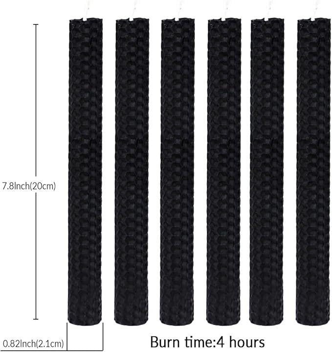 DEYBBY Natural Beeswax Taper Candles,Honeycomb Design Hand-Rolled Beeswax Candles, Dripless and Smokeless, Set of 6(Black)