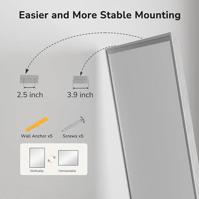USHOWER Brushed Nickel Bathroom Mirrors for Over Sink 30x40 Inch, Metal Framed Rectangle Vanity Mirror for Wall, Bedroom, Living Room, Entryway, Anti-Rust, HD Tempered Glass, Horizontal/Vertical