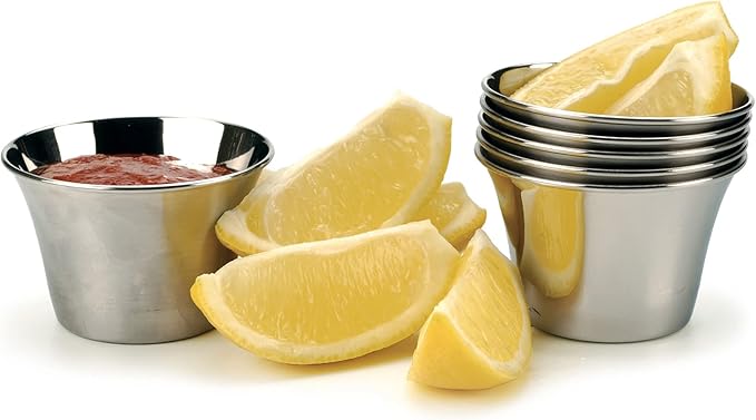 RSVP International Kitchen Prep Bowl Collection Stainless Steel, Dishwasher Safe, Sauce Cups, Set of 24, Silver