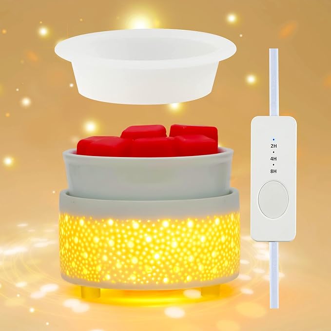 Wax Melt Warmer with Timer (PTC Heating) Upgraded Version Ceramic 3-in-1Burner Electric Candle Warmer for Scented Wax Melter Home Fragrance and Auto Shut Off Home Aromatherapy