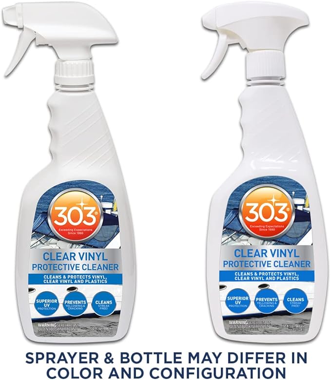 303 Products Marine Clear Protective Cleaner - Cleans and Protects Vinyl and Plastics, Provides Superior UV Protection, Prevents Yellowing and Cracking, 32oz (30215)
