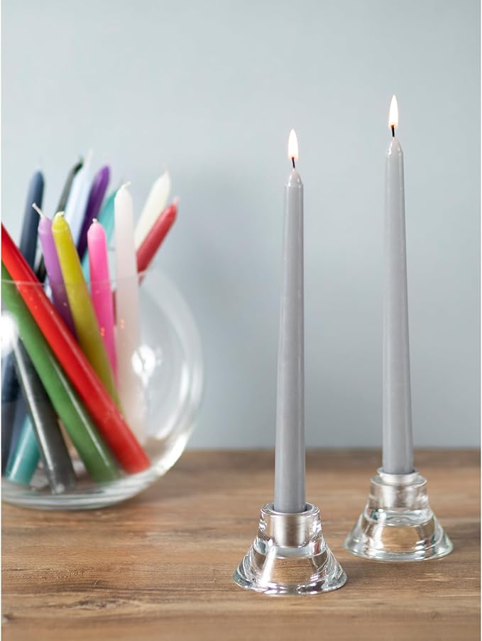 CANDWAX 10 inch Taper Candles - Set of 4 Dripless Unscented Candlesticks - Perfect for Dinner and Household Use - Light Gray