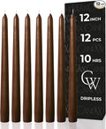 CANDWAX 12 inch Candle Sticks Set of 12 - Dripless and Smokeless - Brown Taper Candles