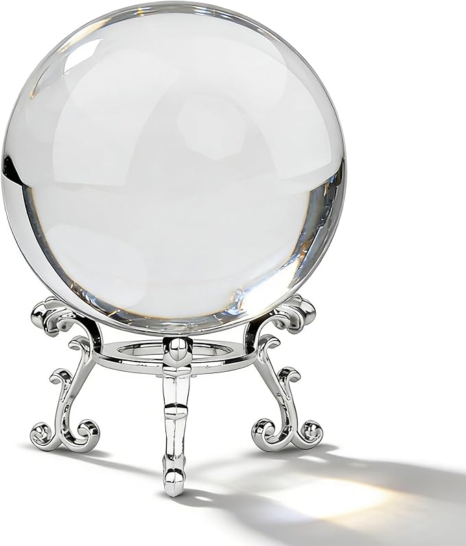 MerryNine 80mm/3.15" Photograph K9 Crystal Ball with Stylish Metallic Stand and Mirror Cloth, Decorative and Photography Accessory (Transparent)