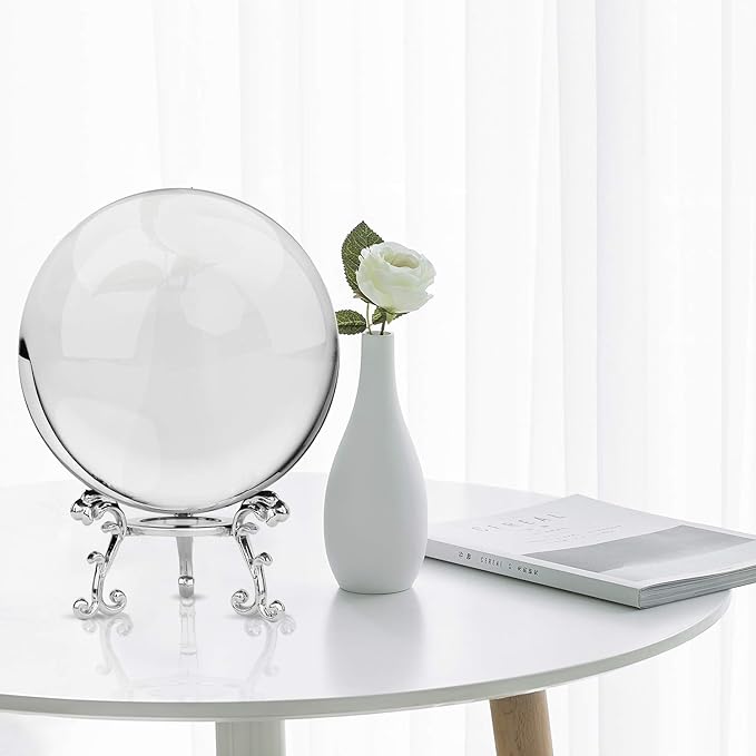 MerryNine 80mm/3.15" Photograph K9 Crystal Ball with Stylish Metallic Stand and Mirror Cloth, Decorative and Photography Accessory (Transparent)